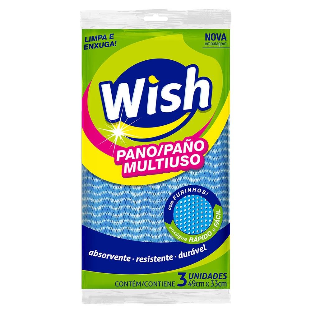 Pano Wish Azul - Embalagem com 3 Contém 30 Pacotes