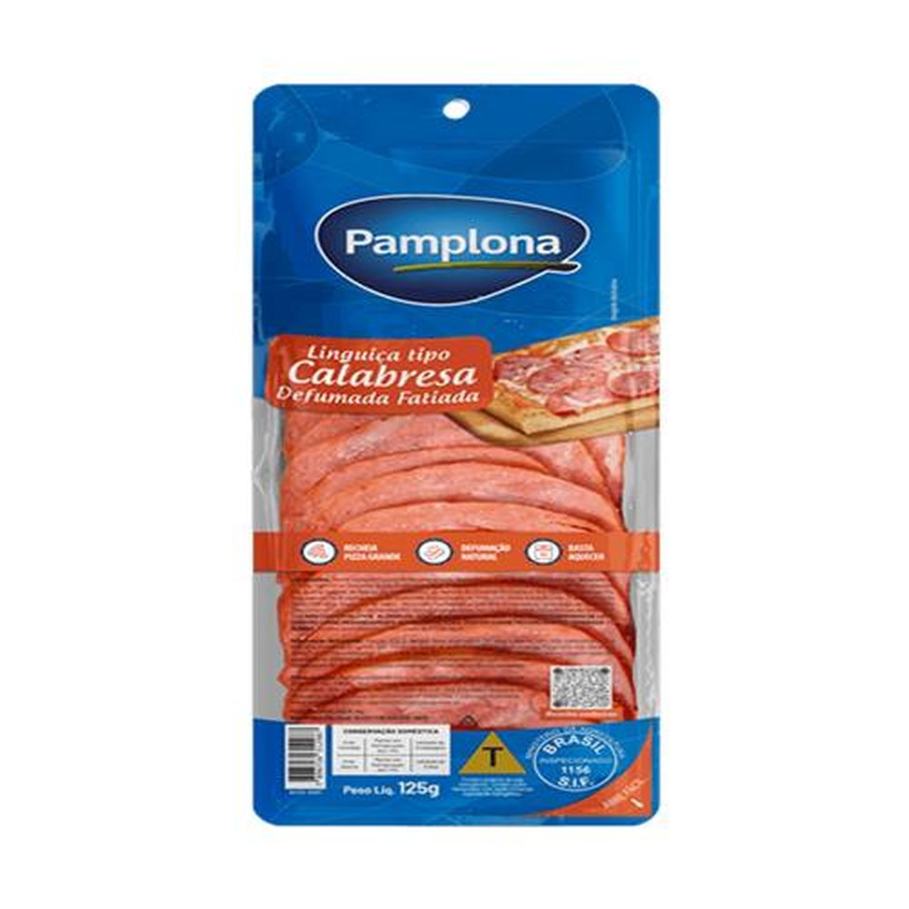 Linguiça Tipo Calabresa Defumada Fatiada 125g Pamplona - Embalagem com 12 und. - Peso 1,5kg