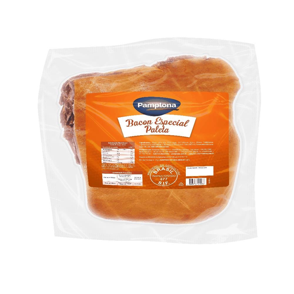 Bacon Especial Paleta Defumado 1,6kg a 2,5kg Pamplona - Embalagem com 4 até 6 und. - Peso 10kg