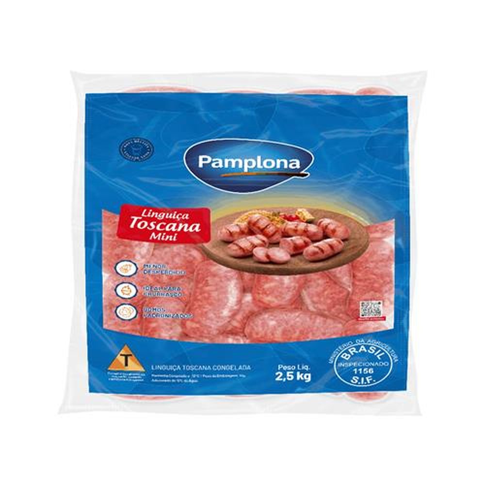 Linguiça Toscana Congelada Mini 2,5kg Pamplona - Embalagem com 4 und. - Peso 10kg