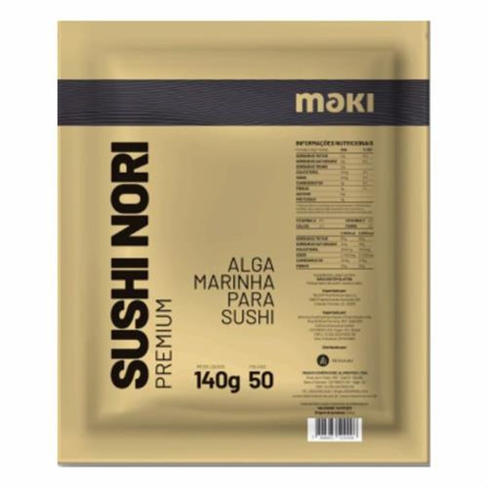 Alga Premium Maki 140g - Embalagem contém 50 folhas
