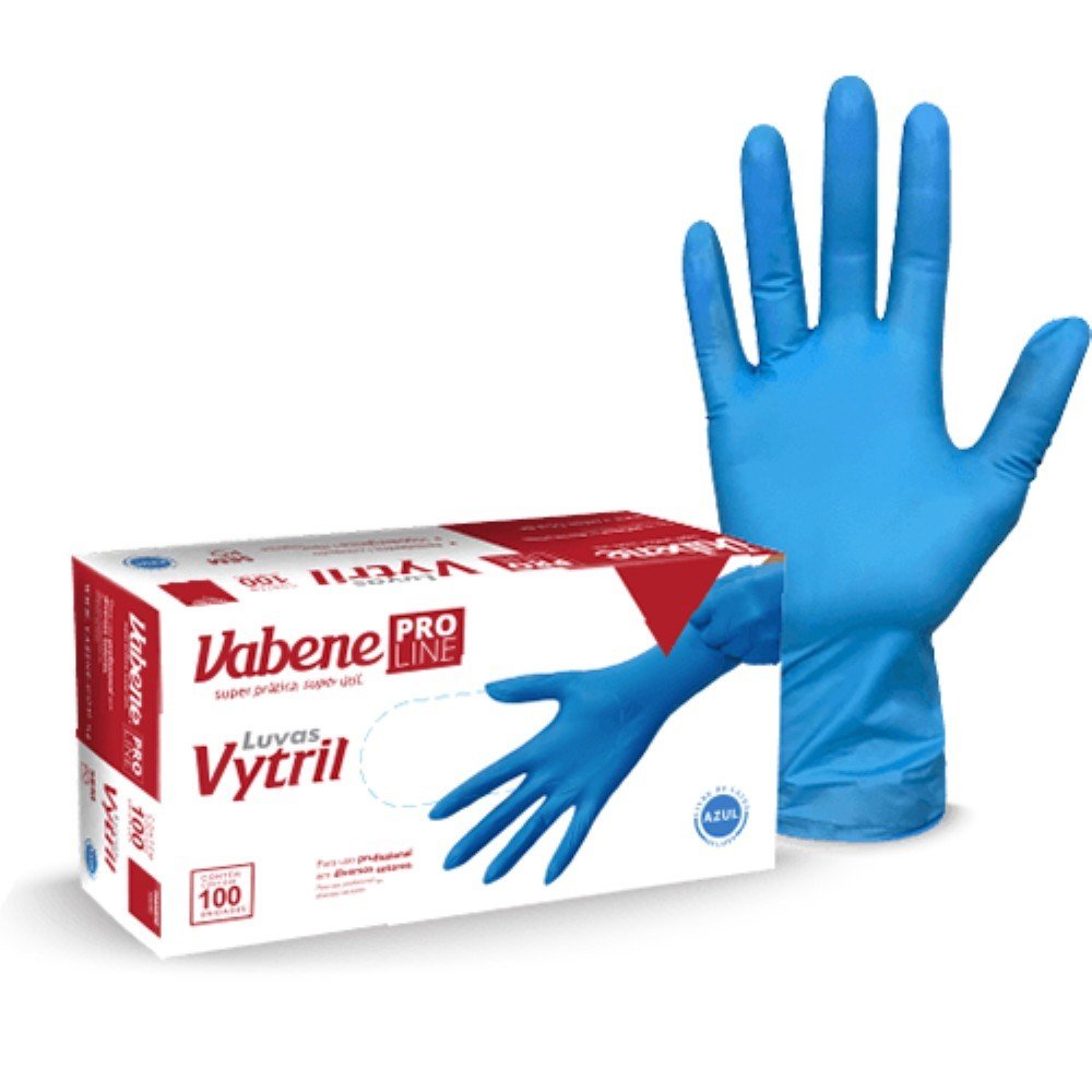 Luva Nitrilica/Vytril Azul Tamanho G 100 Unidades Vabene