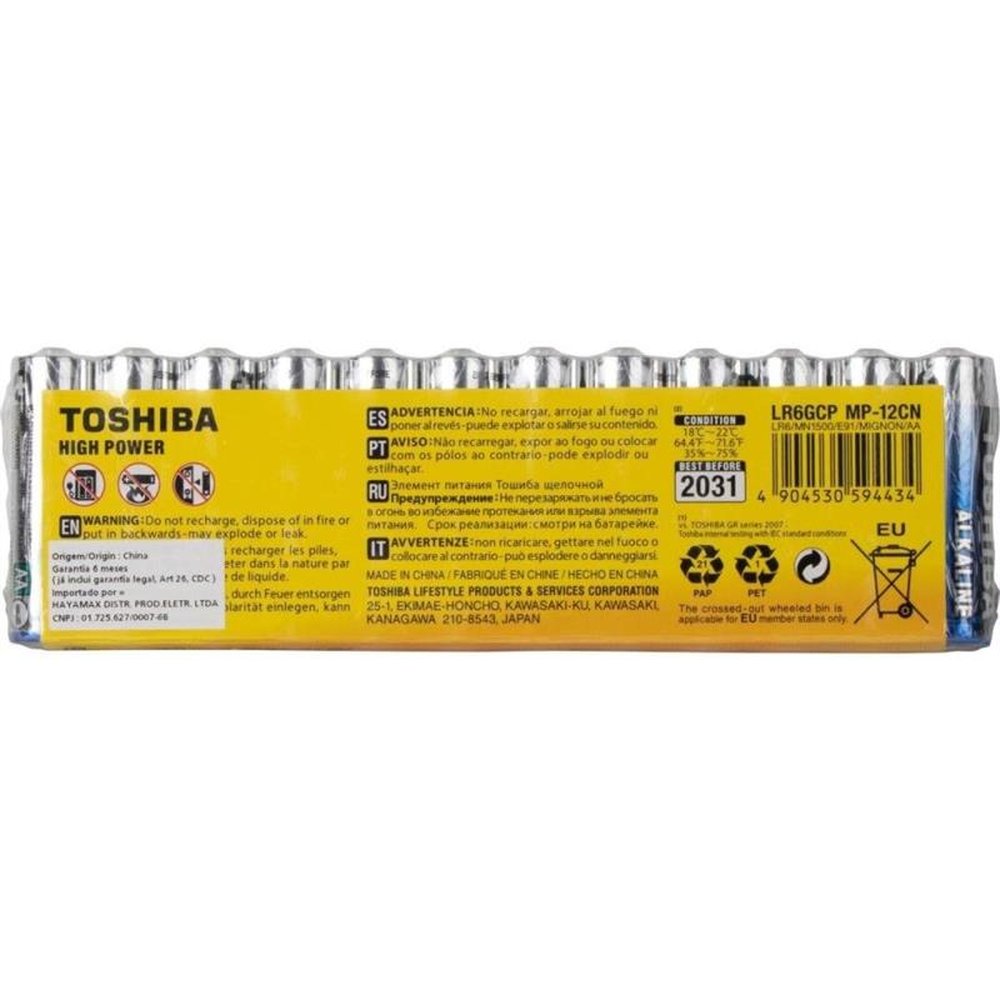 Pilha Alcalina AA 1,5V LR6GCP (C/12 Pilhas) Toshiba Un.Venda: CAR/1