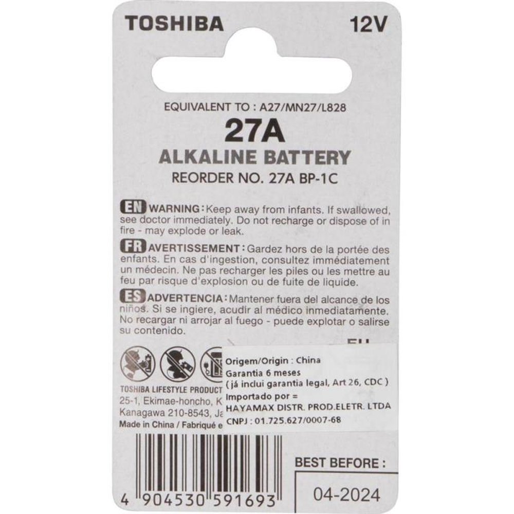 Pilha Alcalina 12V 27A Toshiba - Cartela com 1 pilha