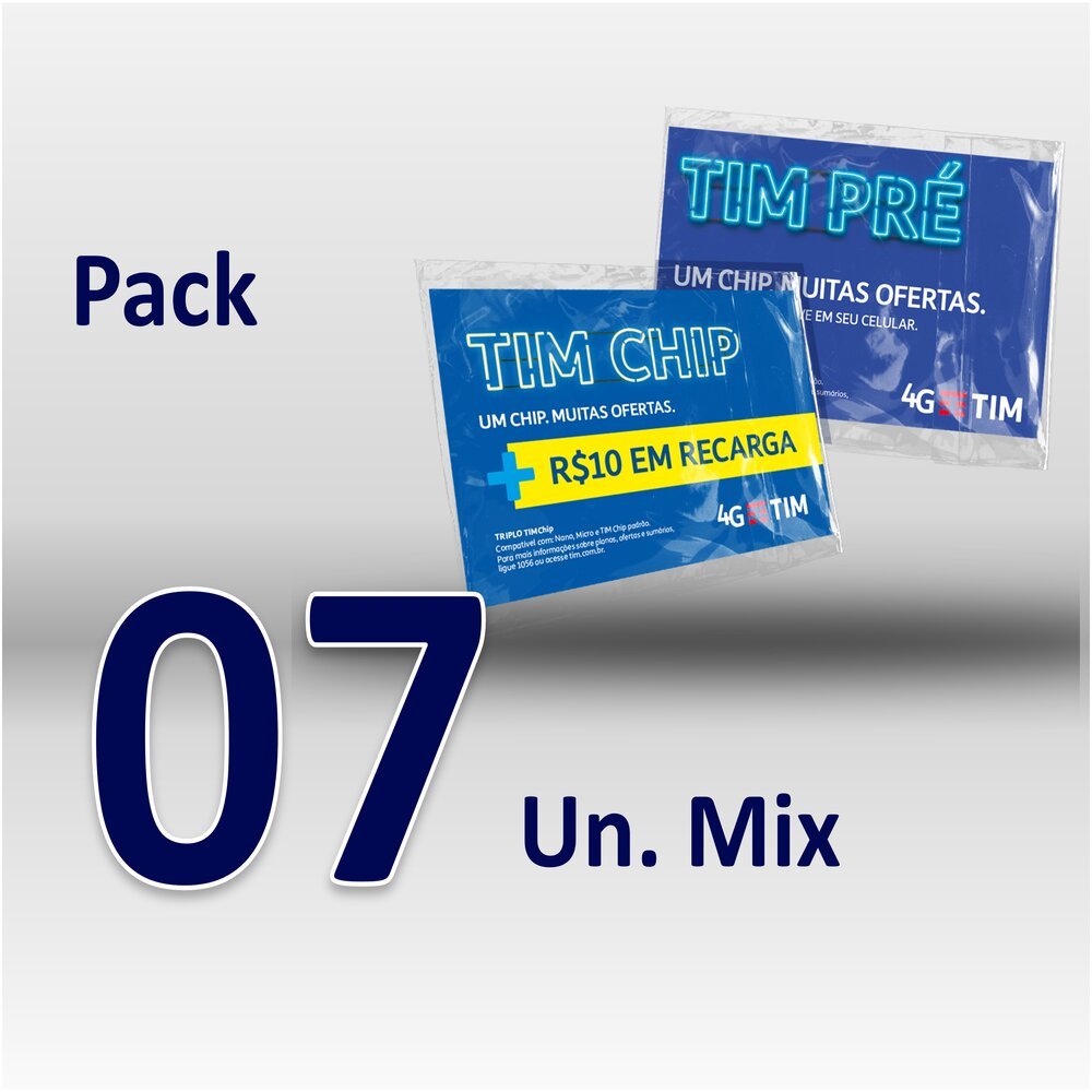 Chip TIM Pré-Pago - Pack 7 Chips (5 Sem Recarga + 2 Com Recarga R$ 10,00)