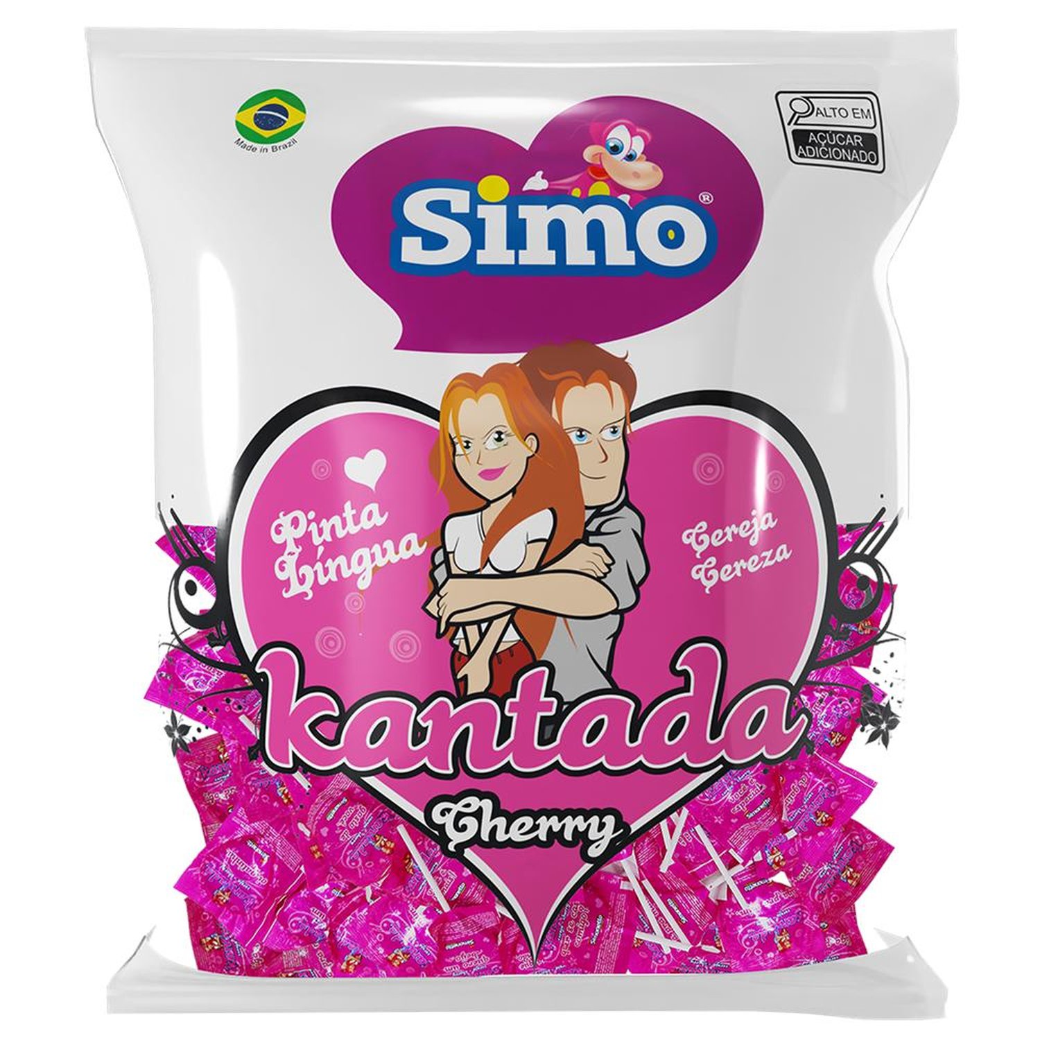 Pirulito Coração Kantada Cherry (Cereja) 500g (caixa com 20 pacotes)