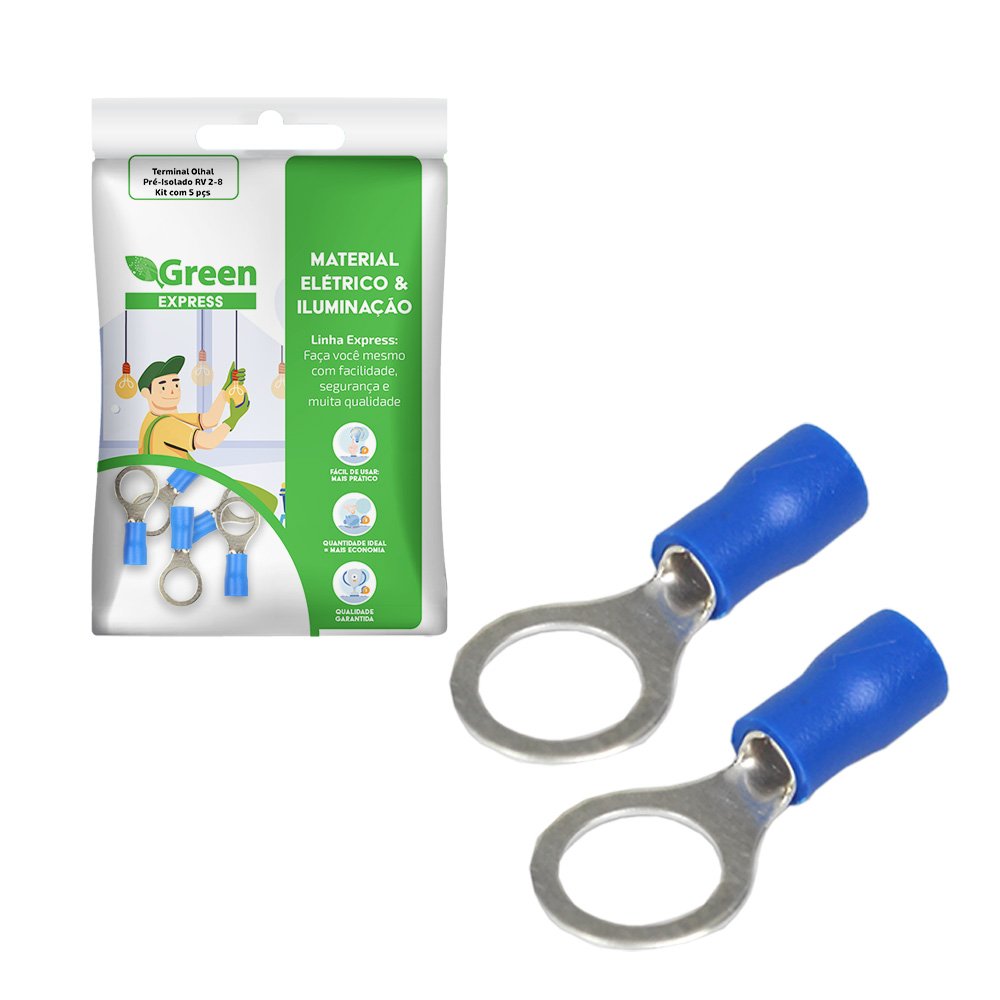 Terminal Olhal Pre-isolado Rv2-8 - Kit Com 5 Pcs