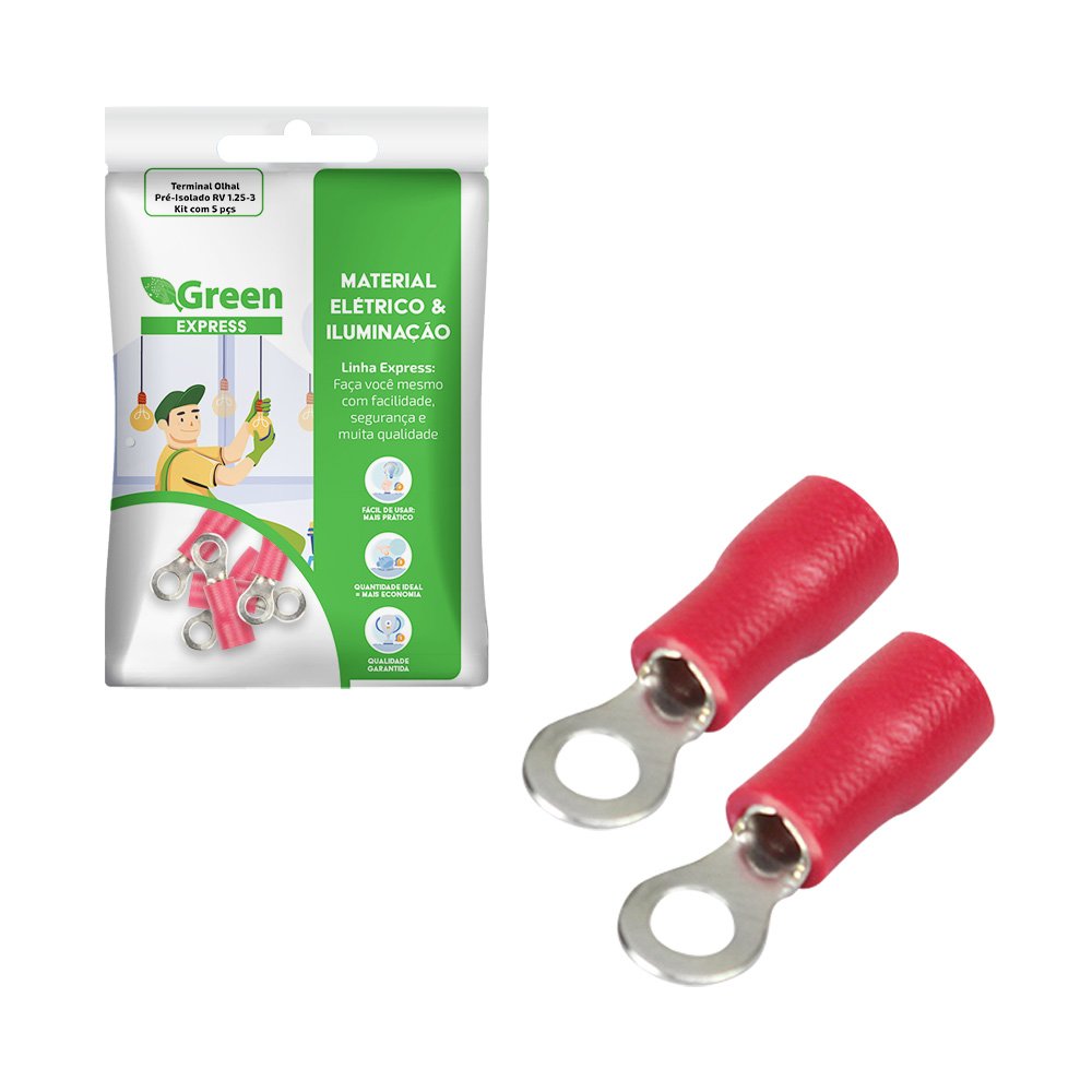 Terminal Olhal Pre-isolado Rv1.25-3 - Kit Com 5 Pcs