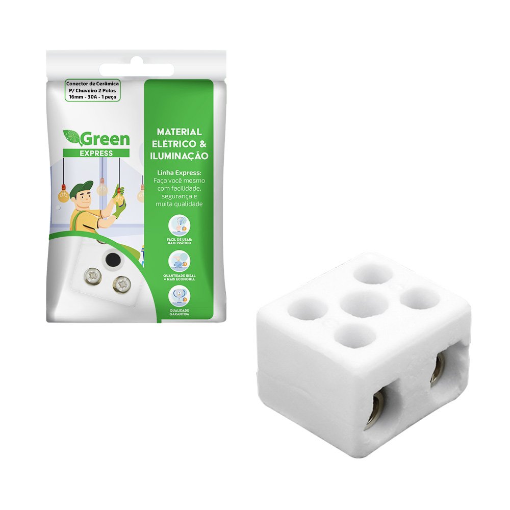 Conector de Ceramica P/ Chuveiro 2 Polos 16mm - 30a - 1 Peça