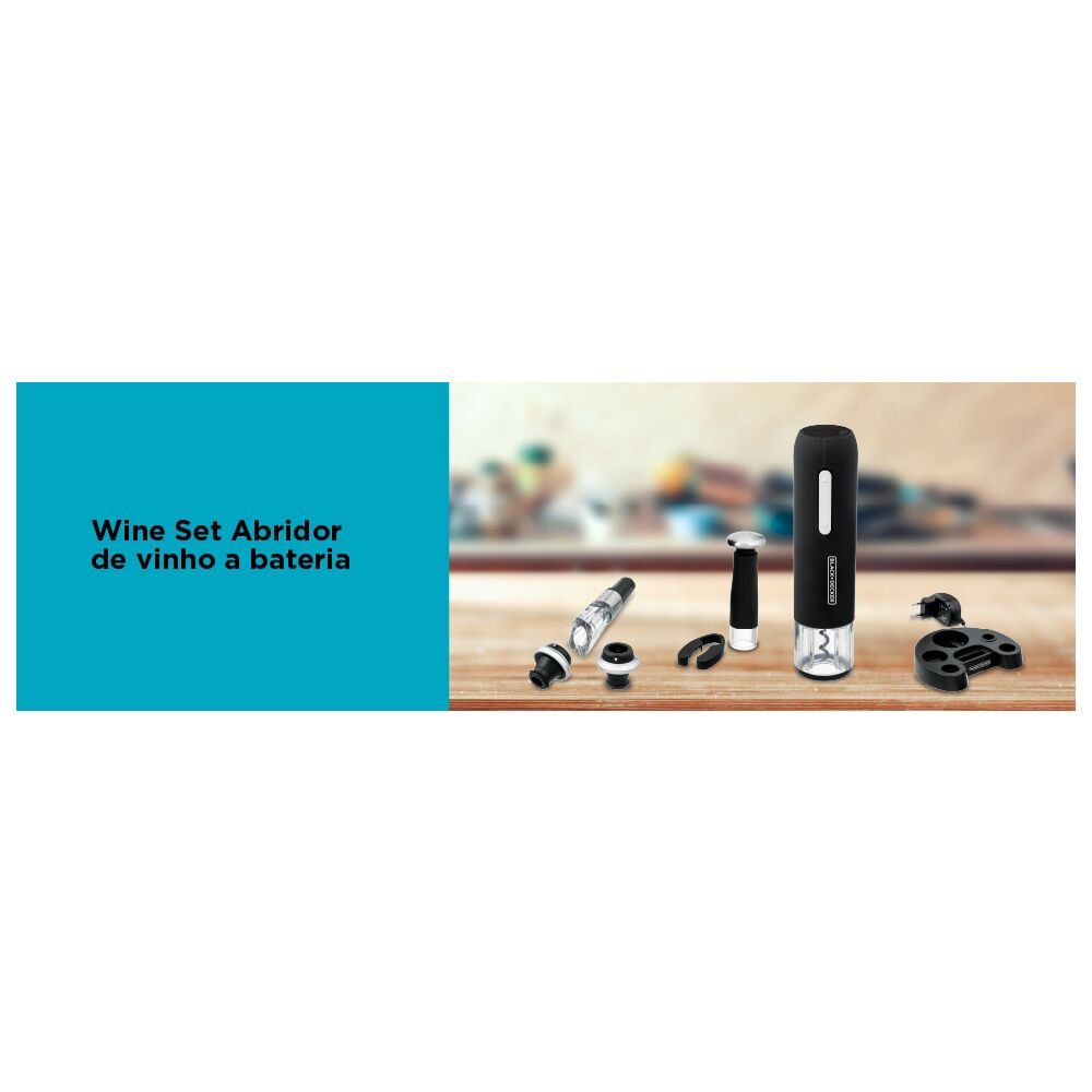 Kit Abridor de Vinho Recarregável com entrada Usb e Com Preservador Black+Decker W20BR
