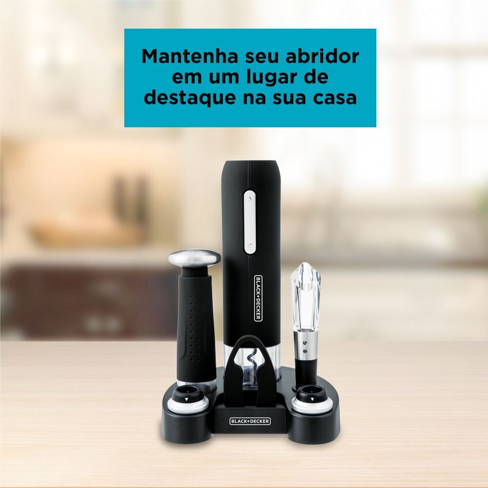 Kit Abridor de Vinho Recarregável com entrada Usb e Com Preservador Black+Decker W20BR