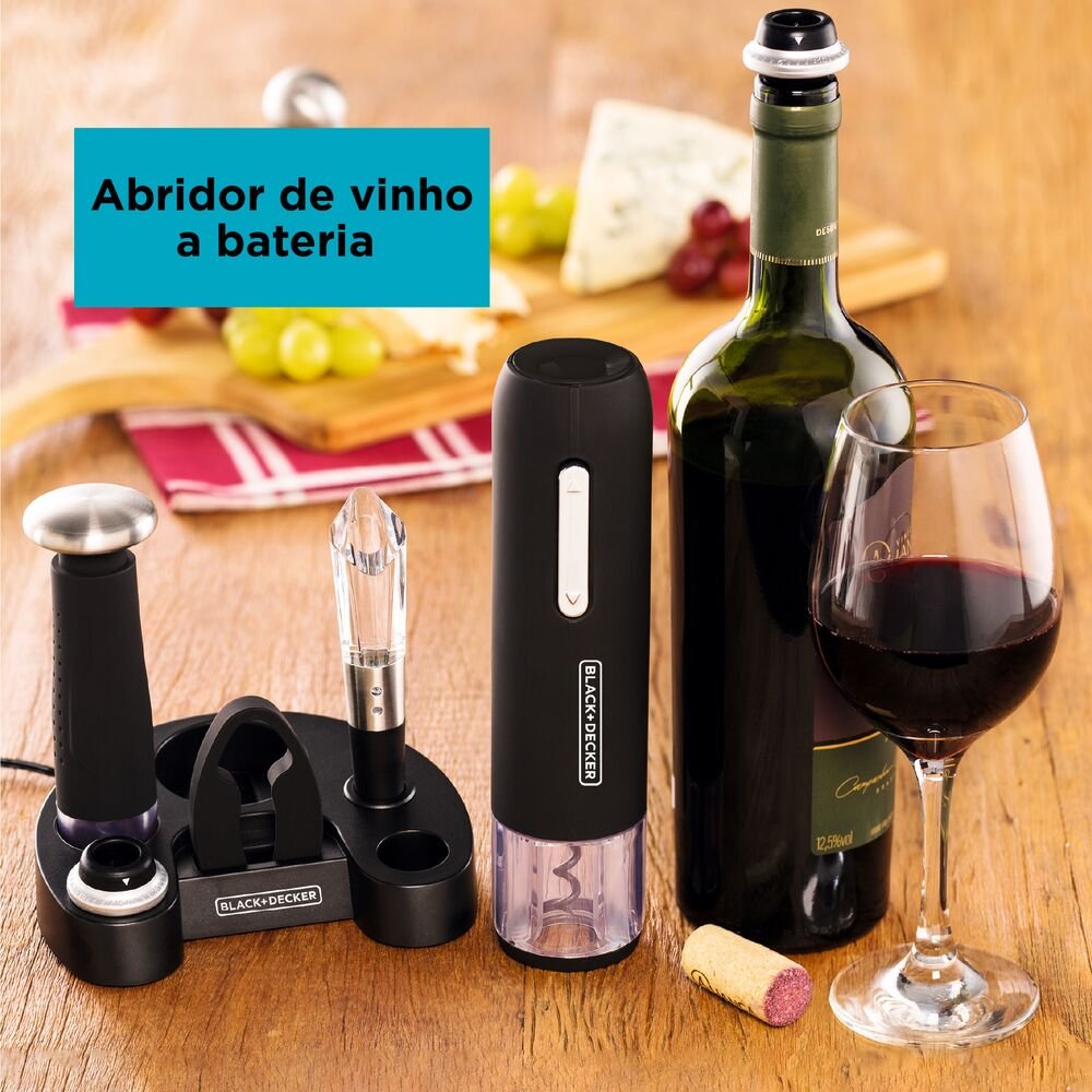 Kit Abridor de Vinho Recarregável com entrada Usb e Com Preservador Black+Decker W20BR