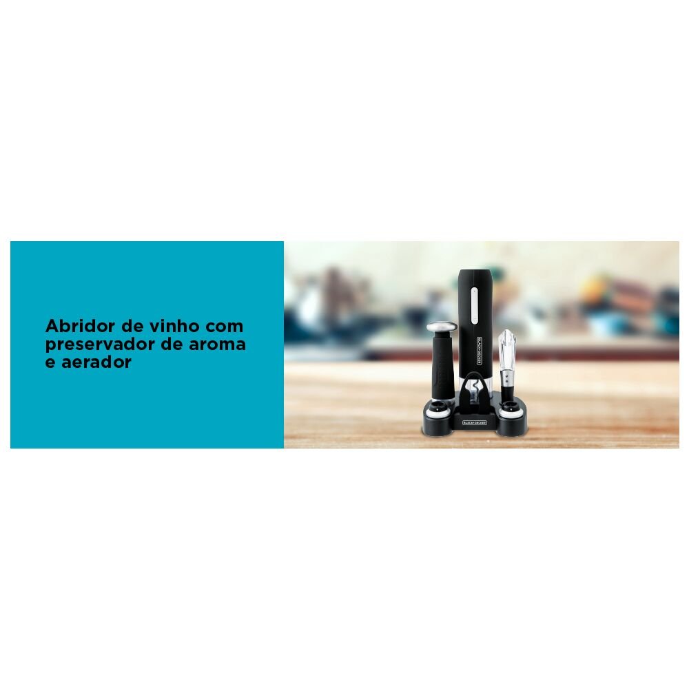 Kit Abridor de Vinho Recarregável com entrada Usb e Com Preservador Black+Decker W20BR