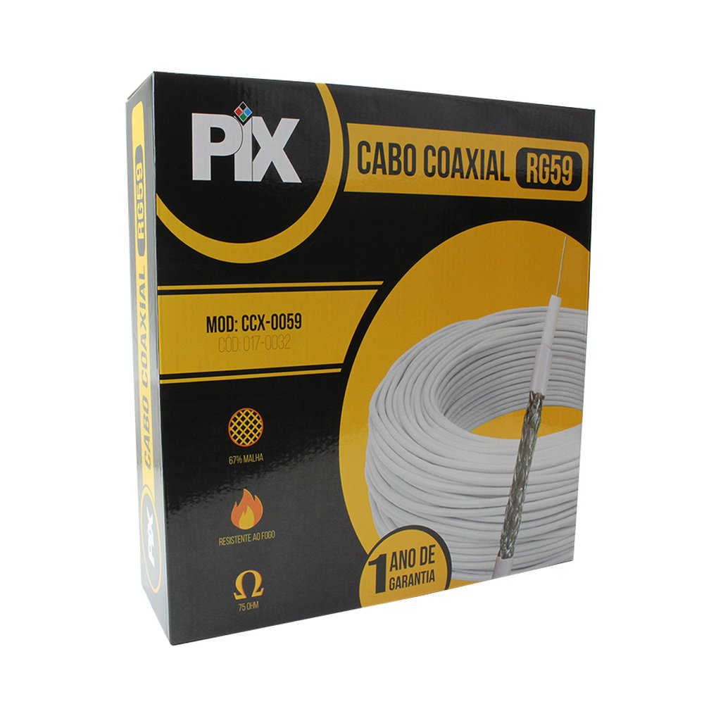Cabo Coaxial Rg-59 - 67% Malha - Branco - Rolo C/ 100 Metros