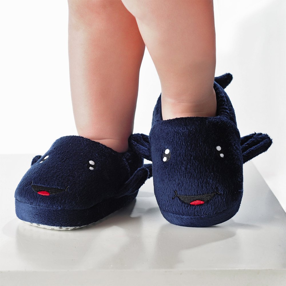 Kit Pantufa Kids Azul Baleia Masculino Pimpolho Com 4 Pares - Numeração 20 A 27