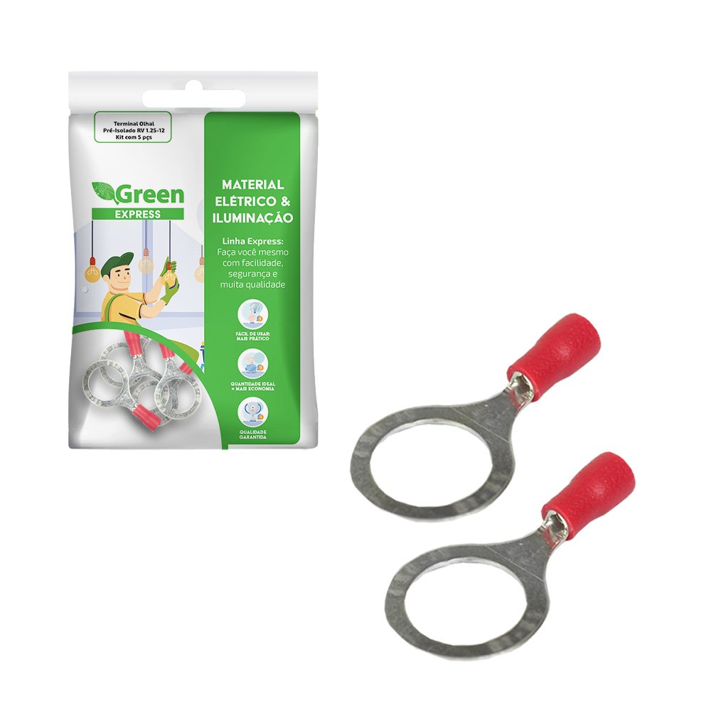 Terminal Olhal Pre-isolado Rv1.25-12 - Kit Com 5 Pcs