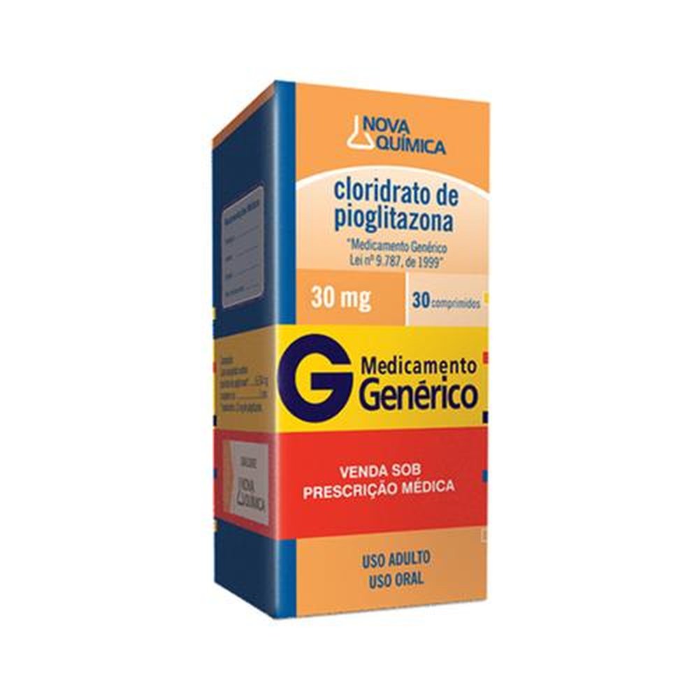 Cloridrato de Pioglitazona 30mg, Caixa Com 30 Comprimidos