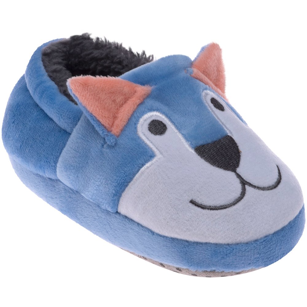 Kit Pantufa Kids Azul Husky Siberiano Masculino Pimpolho Com 4 Pares - Numeração 20 A 27