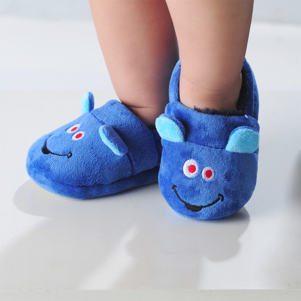 Kit Pantufa Kids Azul Monstrinho Masculino Pimpolho Com 4 Pares - Numeração 20 A 27
