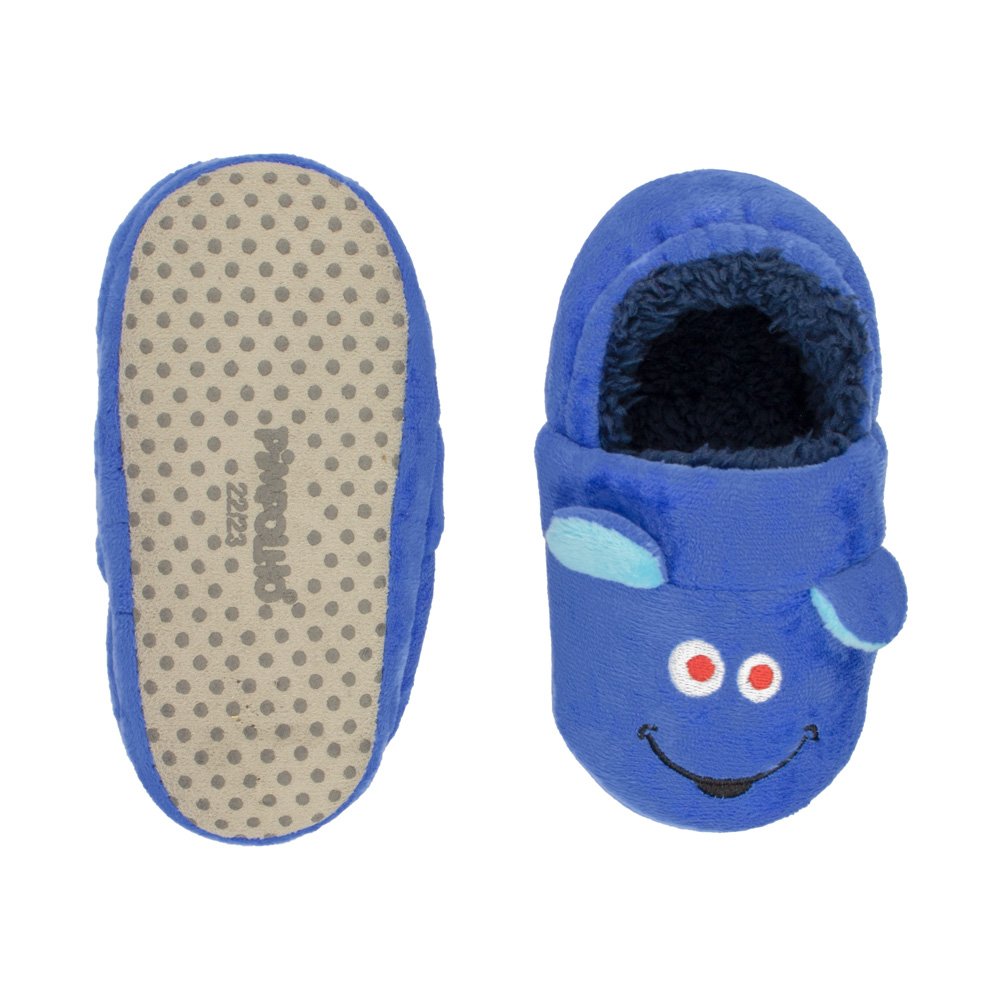 Kit Pantufa Kids Azul Monstrinho Masculino Pimpolho Com 4 Pares - Numeração 20 A 27