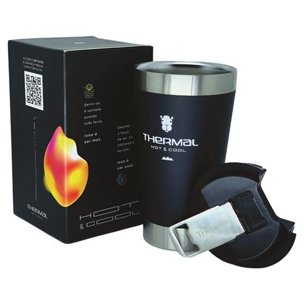 Copo Térmico Com Tampa Thermal Preto 473ml