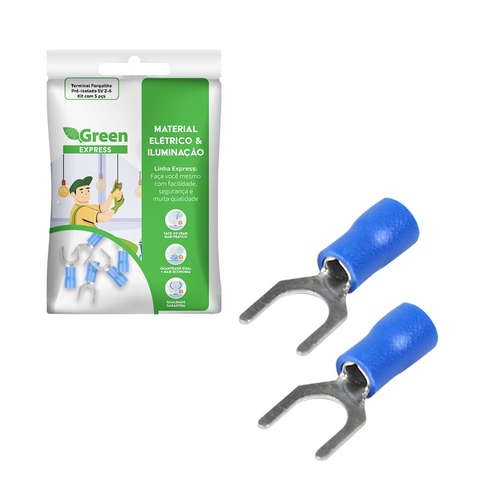 Terminal Forquilha Pre-isolado Sv2-6 - Kit Com 5 Pcs