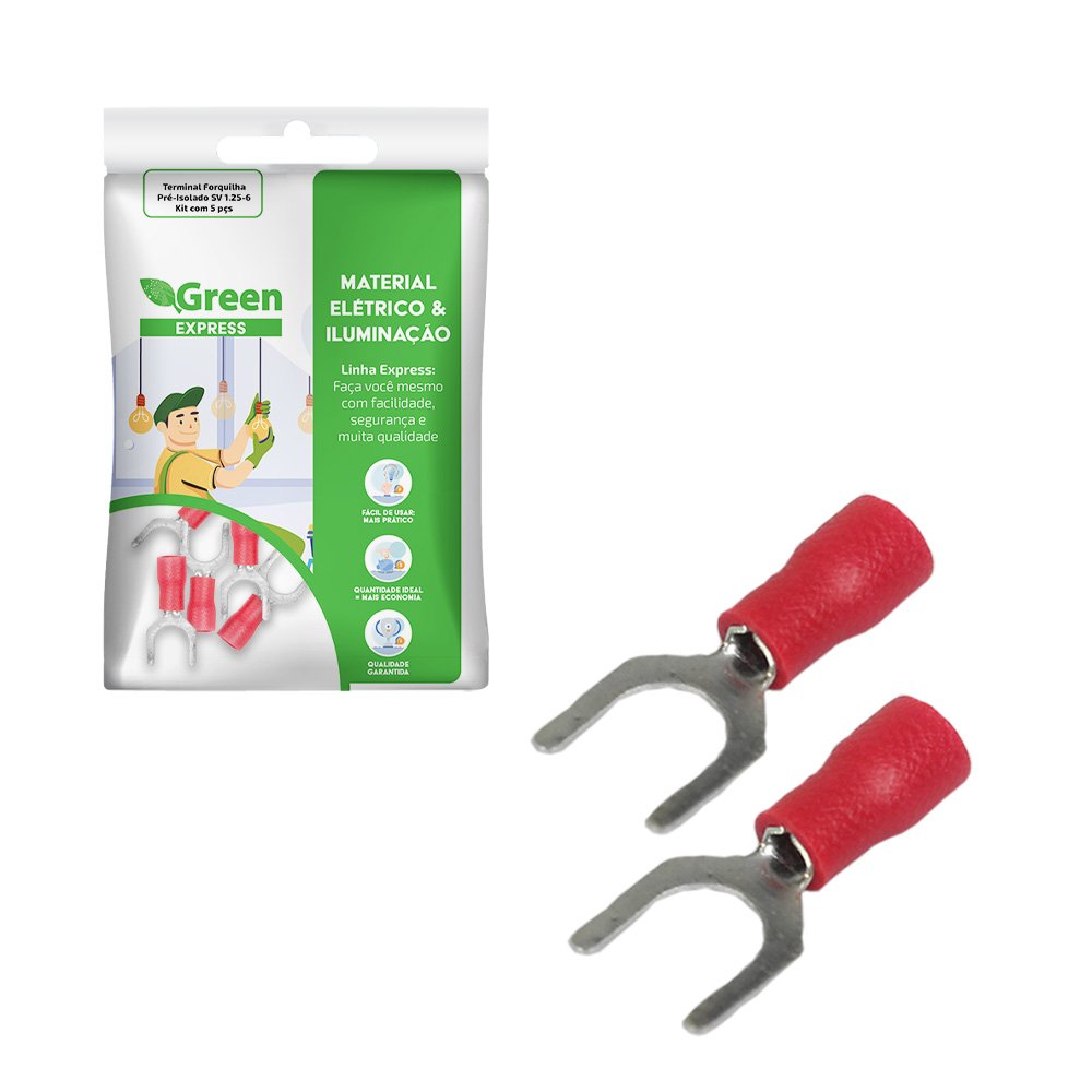 Terminal Forquilha Pre-isolado Sv1.25-6 - Kit Com 5 Pcs