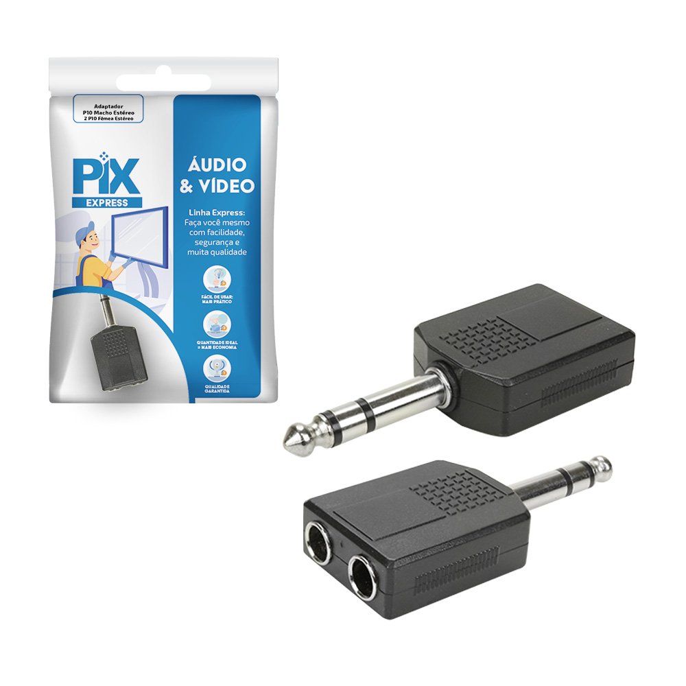 Adaptador P10 Macho Estereo / 2x P10 Femea Estereo