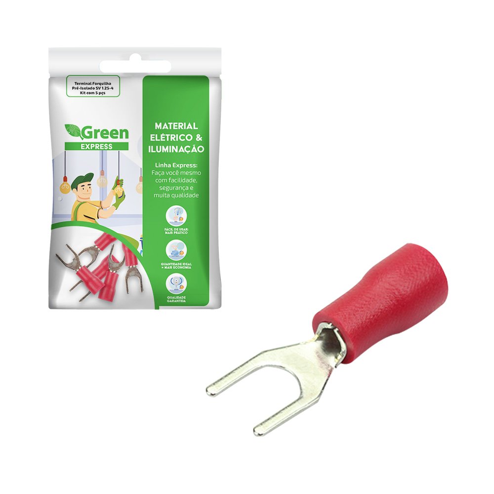 Terminal Forquilha Pre-isolado Sv1.25-4 - Kit Com 5 Pcs