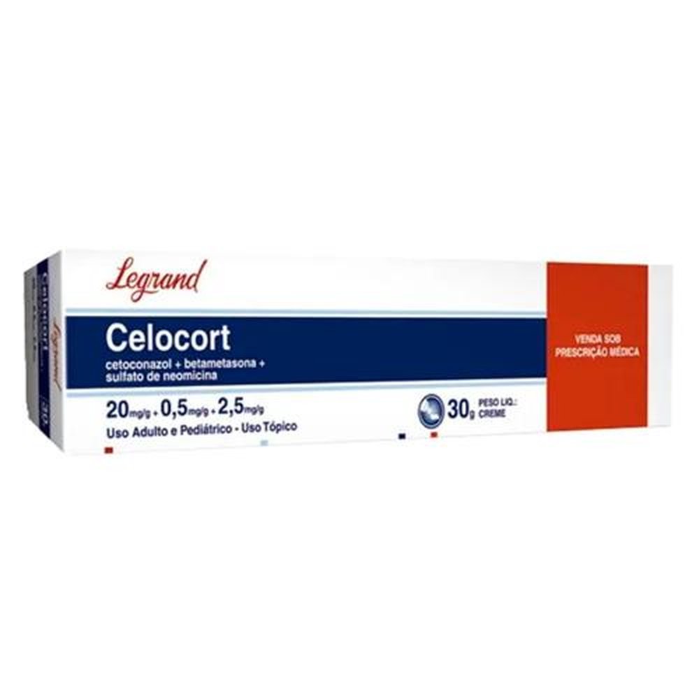 Celocort 20mg/g + 0,5mg/g + 2,5mg/g, Caixa com 1 Bisnaga com 30g de Creme de Uso Dermatológico