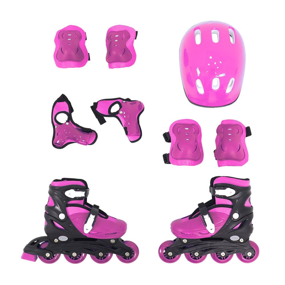 Kit Patins Inline Radical com Luva, Capacete, Joelheira e Cotoveleira Rosa M 33-36 Rosa Bel