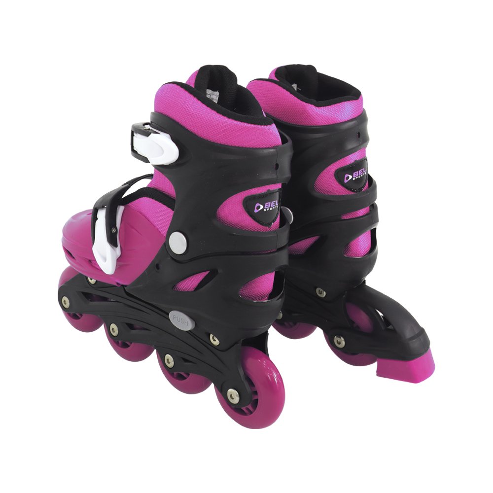 Kit Patins Inline Radical com Luva, Capacete, Joelheira e Cotoveleira Rosa M 33-36 Rosa Bel