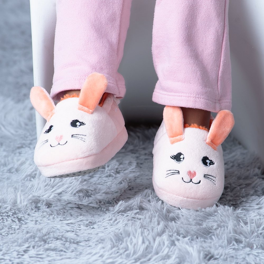 Kit Pantufa Kids Coral Coelho Feminino Pimpolho Com 4 Pares - Numeração 20 A 27