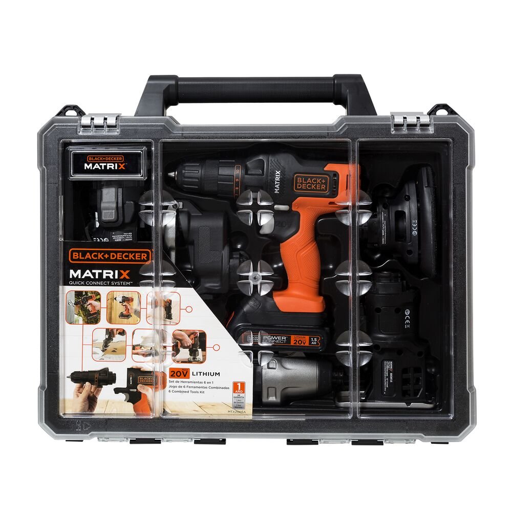 Jogo de Ferramentas 20V Matrix com 6 Cabeçotes Combinados Black+Decker MTX20K6ABR Bivolt