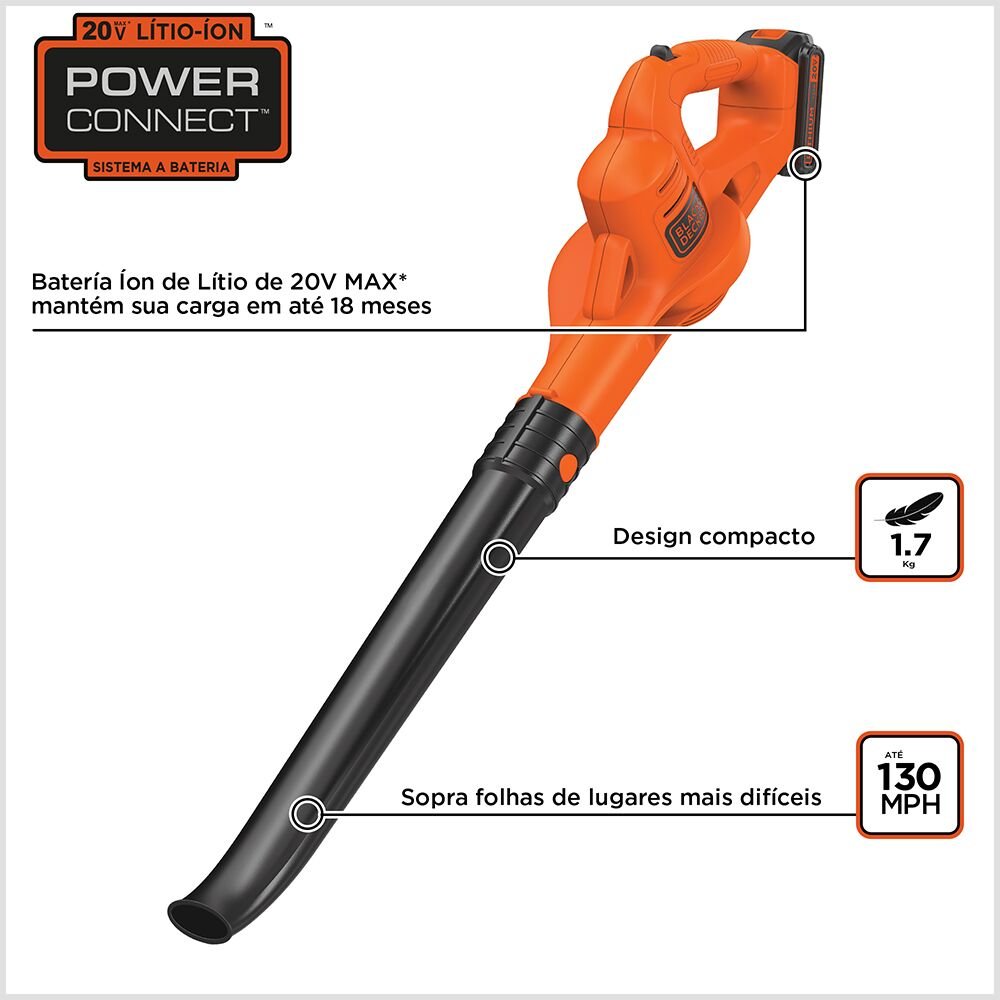 Soprador de Folhas Sem Fio 20v Litio Ion