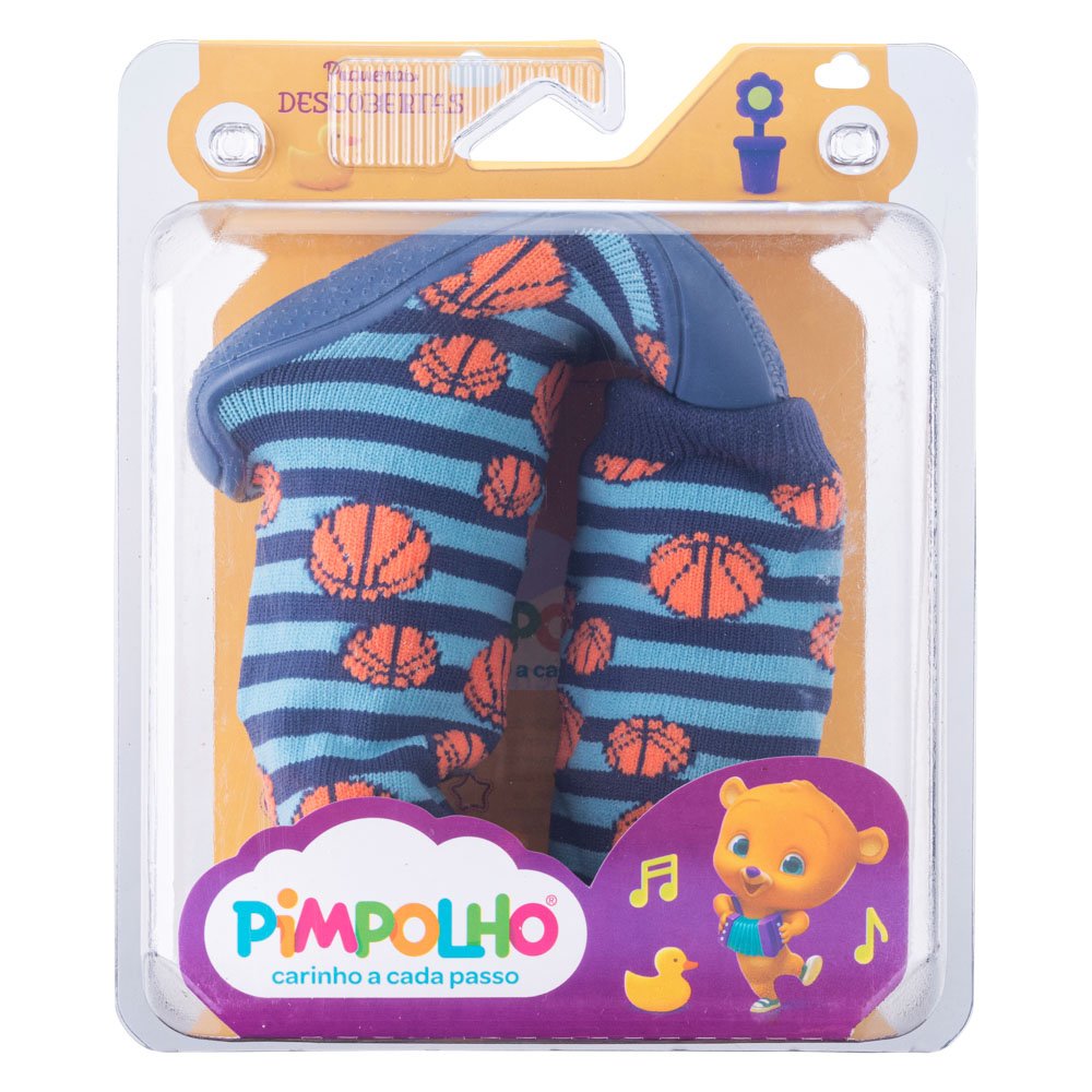 Kit Meia Com Sola Infantil Cano Médio Marinho Basquete Masculino Pimpolho Grade 8 Pares - Numeração 17 A 22