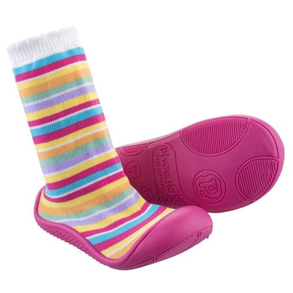 Kit Meia Com Sola Infantil Cano Médio Listras Coloridas Feminina Pimpolho Grade 8 Pares - Numeração 17 A 22