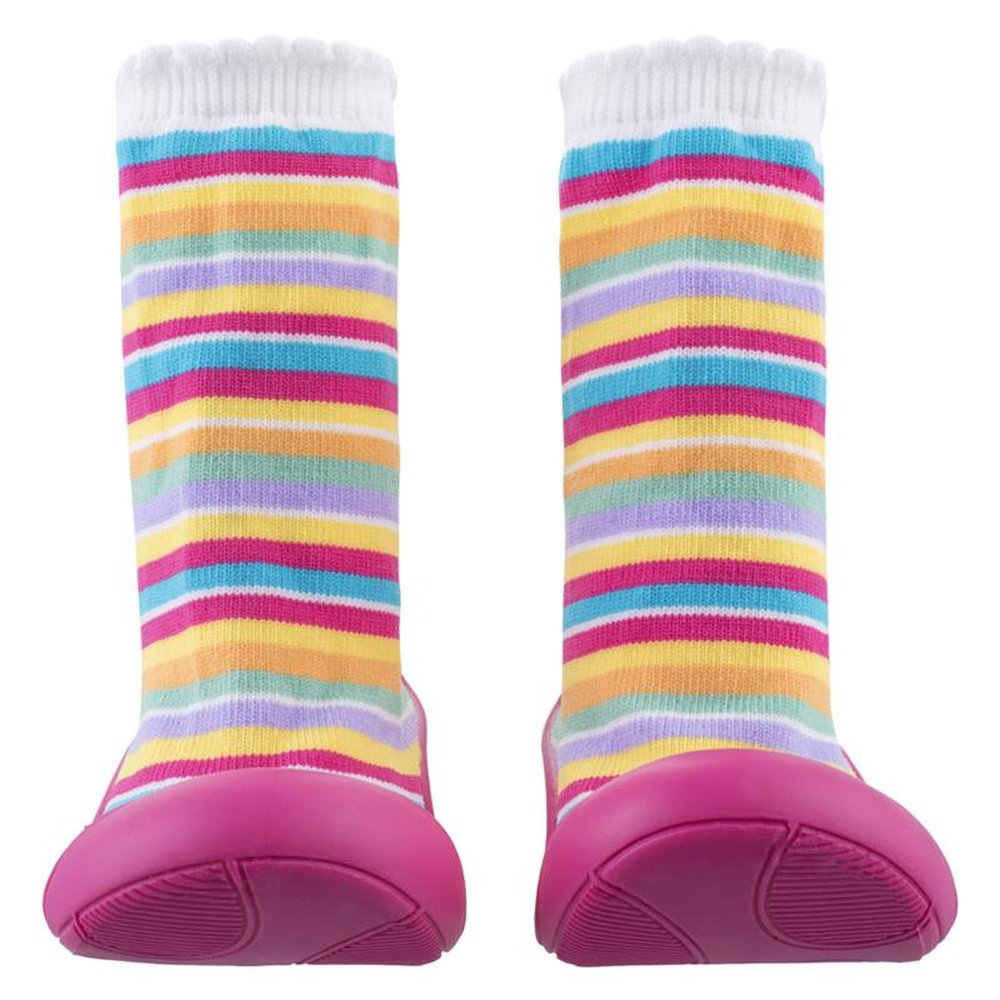 Kit Meia Com Sola Infantil Cano Médio Listras Coloridas Feminina Pimpolho Grade 8 Pares - Numeração 17 A 22