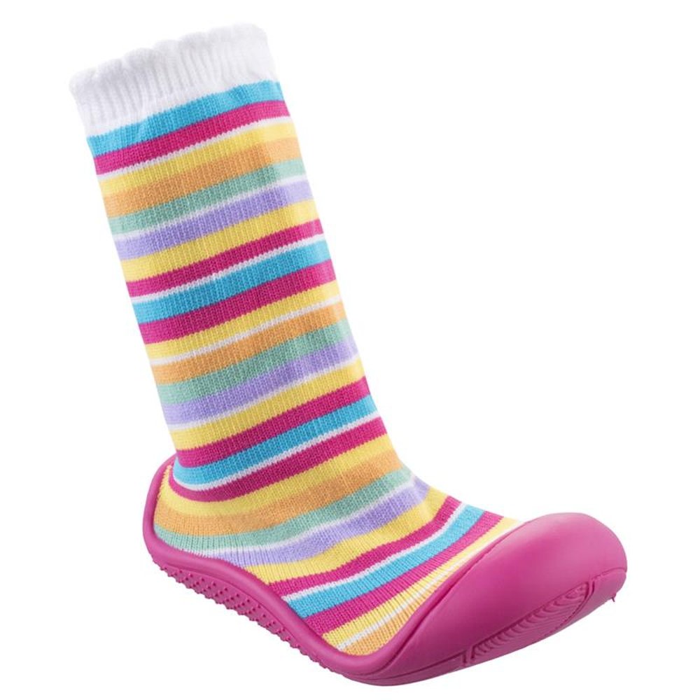 Kit Meia Com Sola Infantil Cano Médio Listras Coloridas Feminina Pimpolho Grade 8 Pares - Numeração 17 A 22