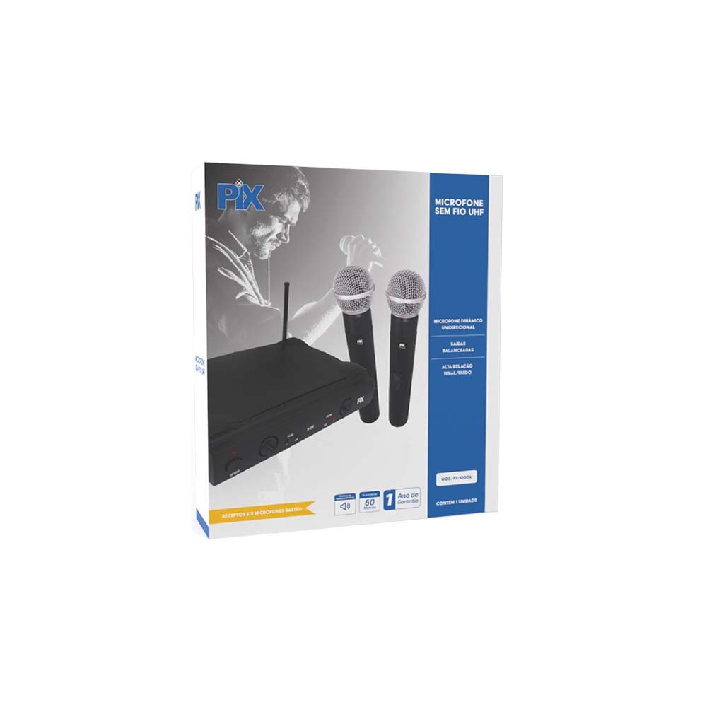 Microfone Sem Fio Com Receptor E 2 Microfones Bastao 607,50 + 668,70 MHz