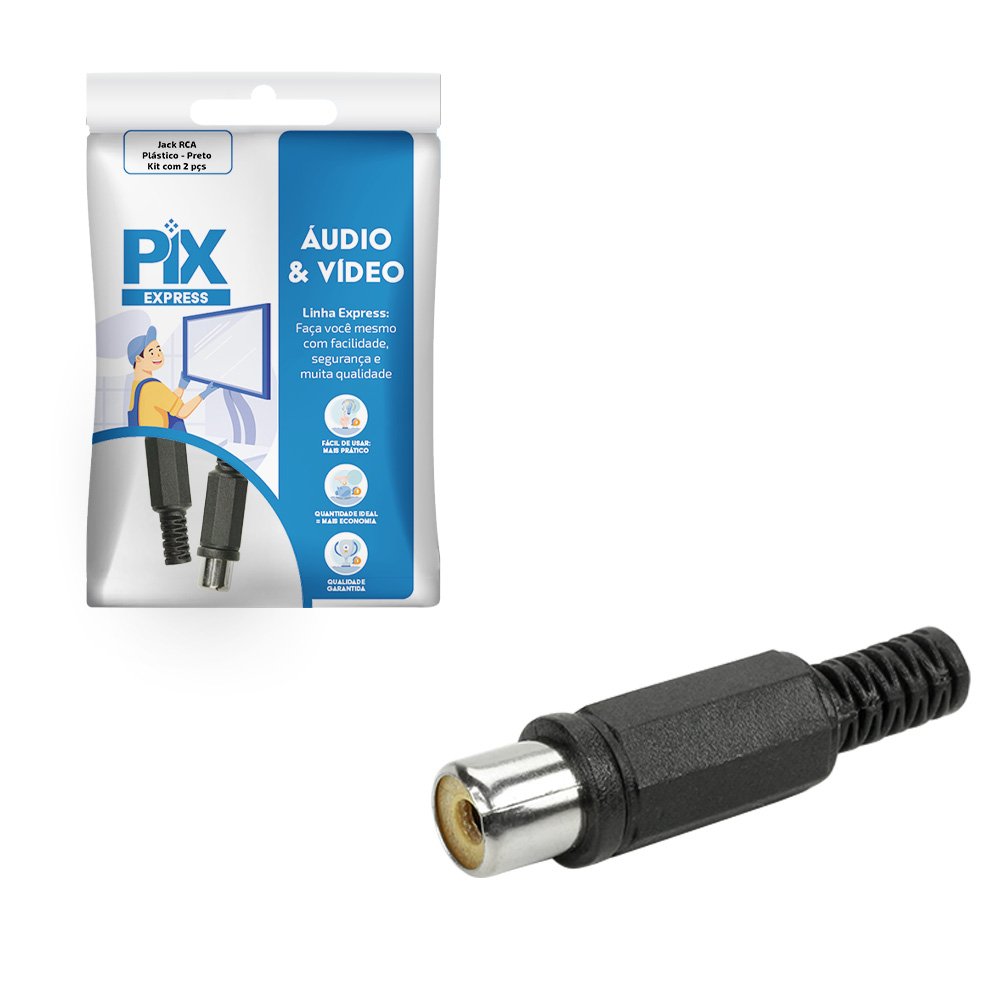Jack RCA Plastico - Preto - Kit Com 2 Plugs