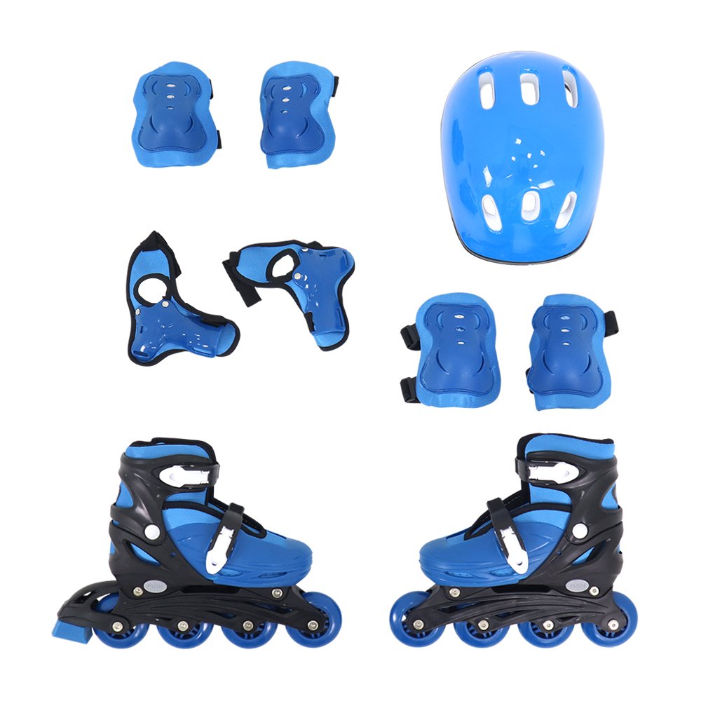 Kit Patins Inline Radical com Luva, Capacete, Joelheira e Cotoveleira Azul G (37-40) Bel