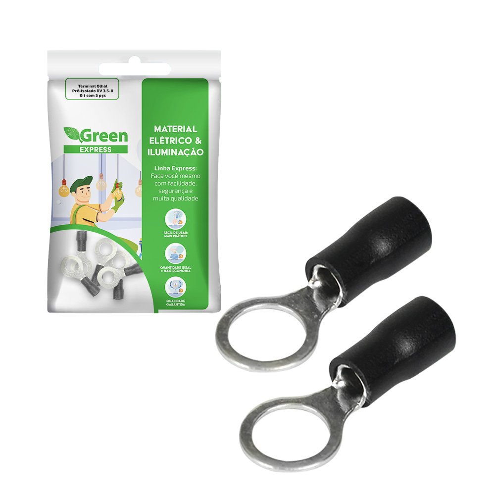 Terminal Olhal Pre-isolado Rv3.5-8 - Kit Com 5 Pcs