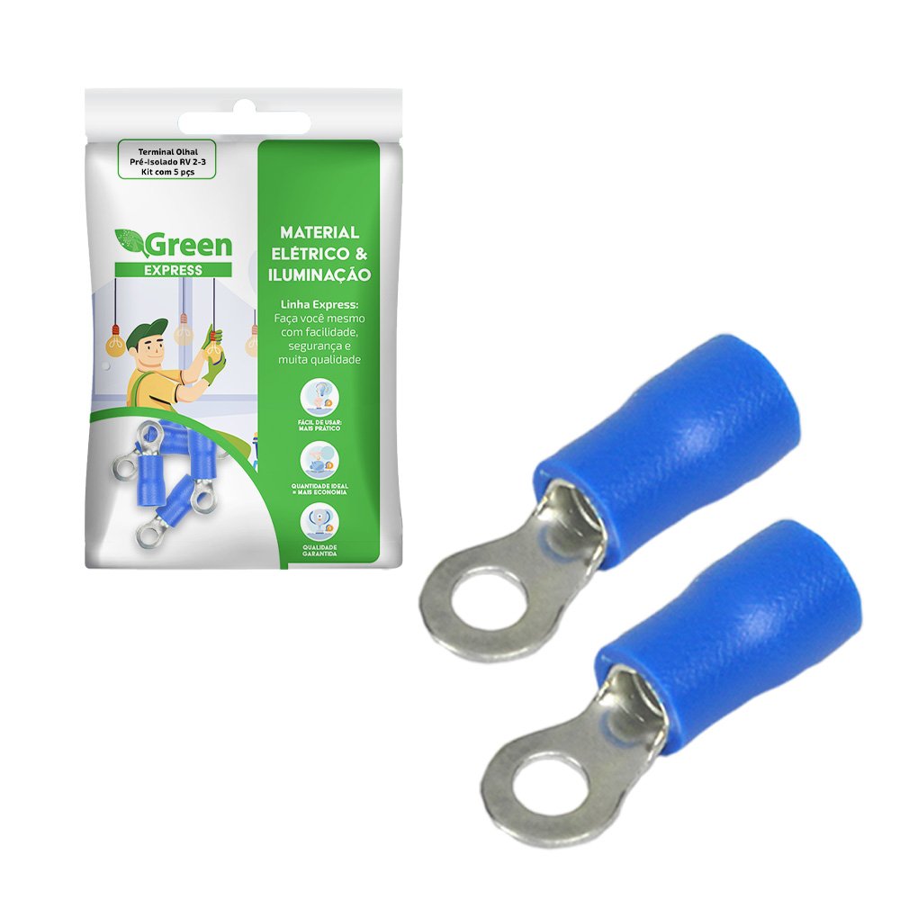 Terminal Olhal Pre-isolado Rv2-3 - Kit Com 5 Pcs