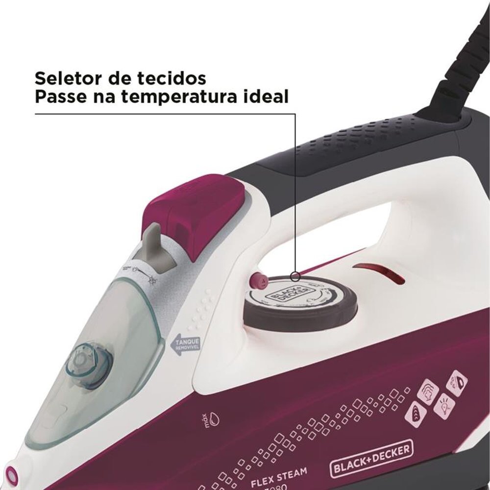 Ferro a Vapor Com Tanque Destacável Base Com Revestimento "Ceramic Gliss" Black+Decker FX3080BR 127V
