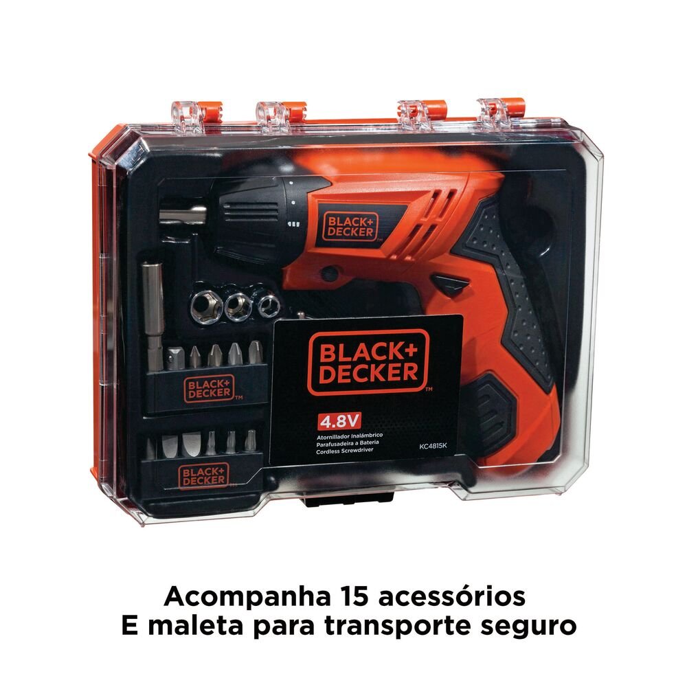 Parafusadeira a Bateria 1/4" - 6,35mm 4.8V com Led 15 Acessórios + Estojo Black+Decker KC4815KBR