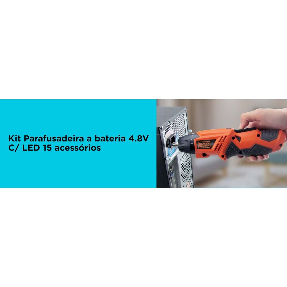 Parafusadeira a Bateria 1/4" - 6,35mm 4.8V com Led 15 Acessórios + Estojo Black+Decker KC4815KBR
