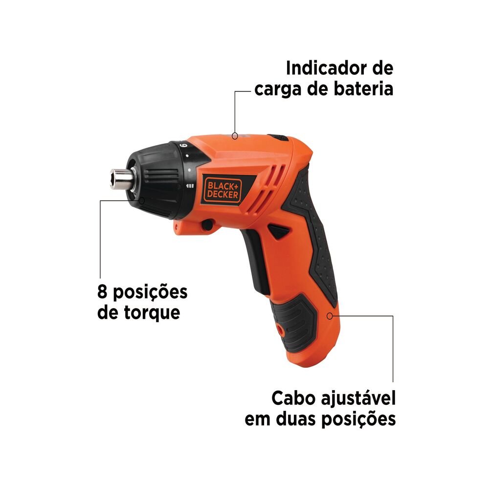 Parafusadeira a Bateria 1/4" - 6,35mm 4.8V com Led 15 Acessórios + Estojo Black+Decker KC4815KBR