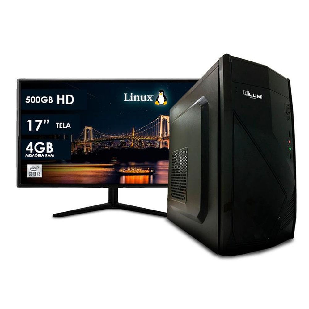 Computador Desktop + Monitor LCD 17¿ Intel Core i3 4GB HD 500GB Linux - Lumitec