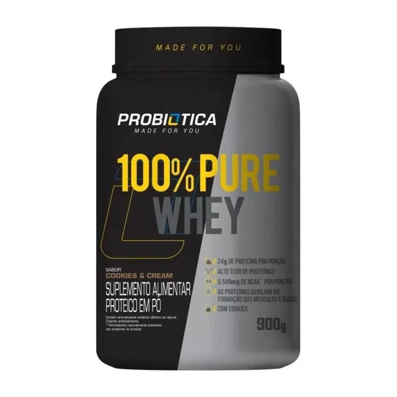 100% Pure Whey Cookies & Cream Probiotica Pote 900g